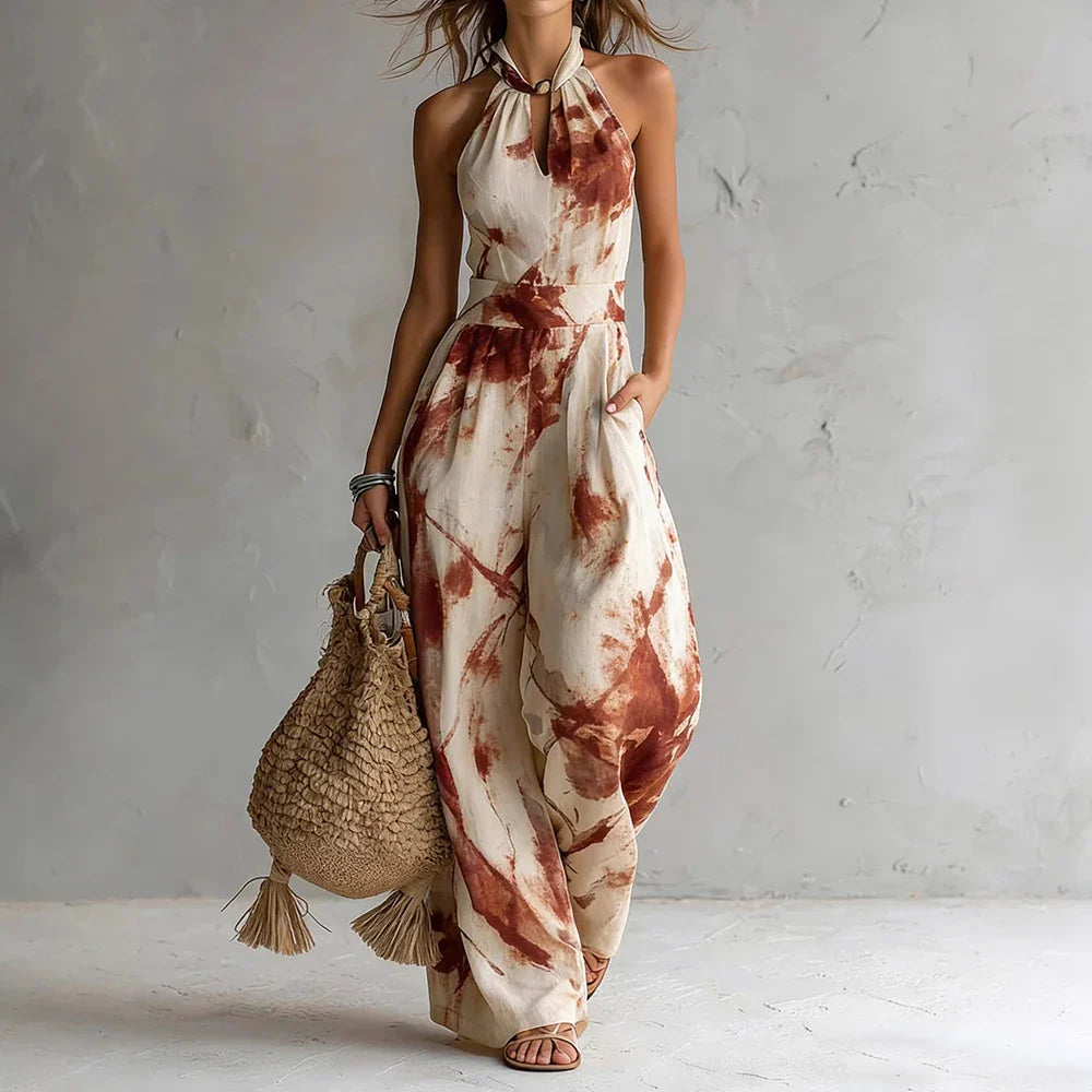 Urban Hollis Madison Flowy Halter Jumpsuit Watercolor Print