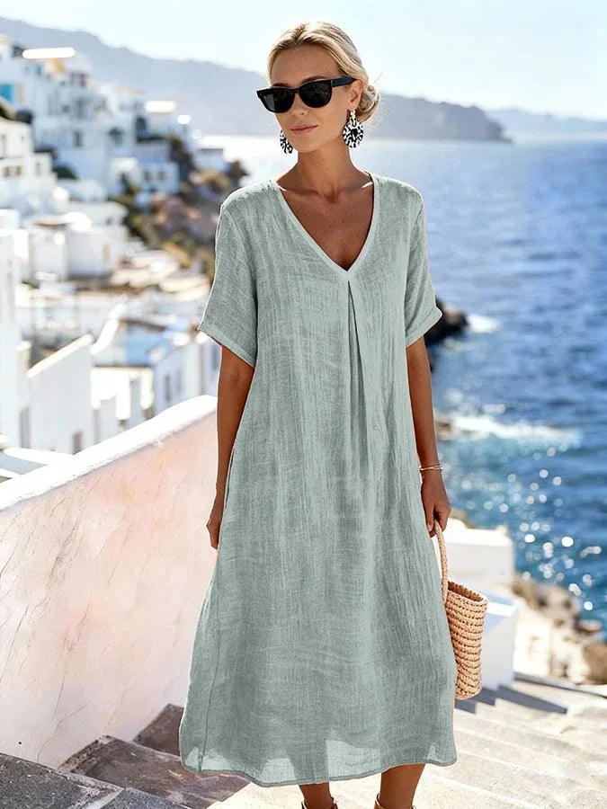 Haven Beck Maren Relaxed V-Neck Summer Midi Dress