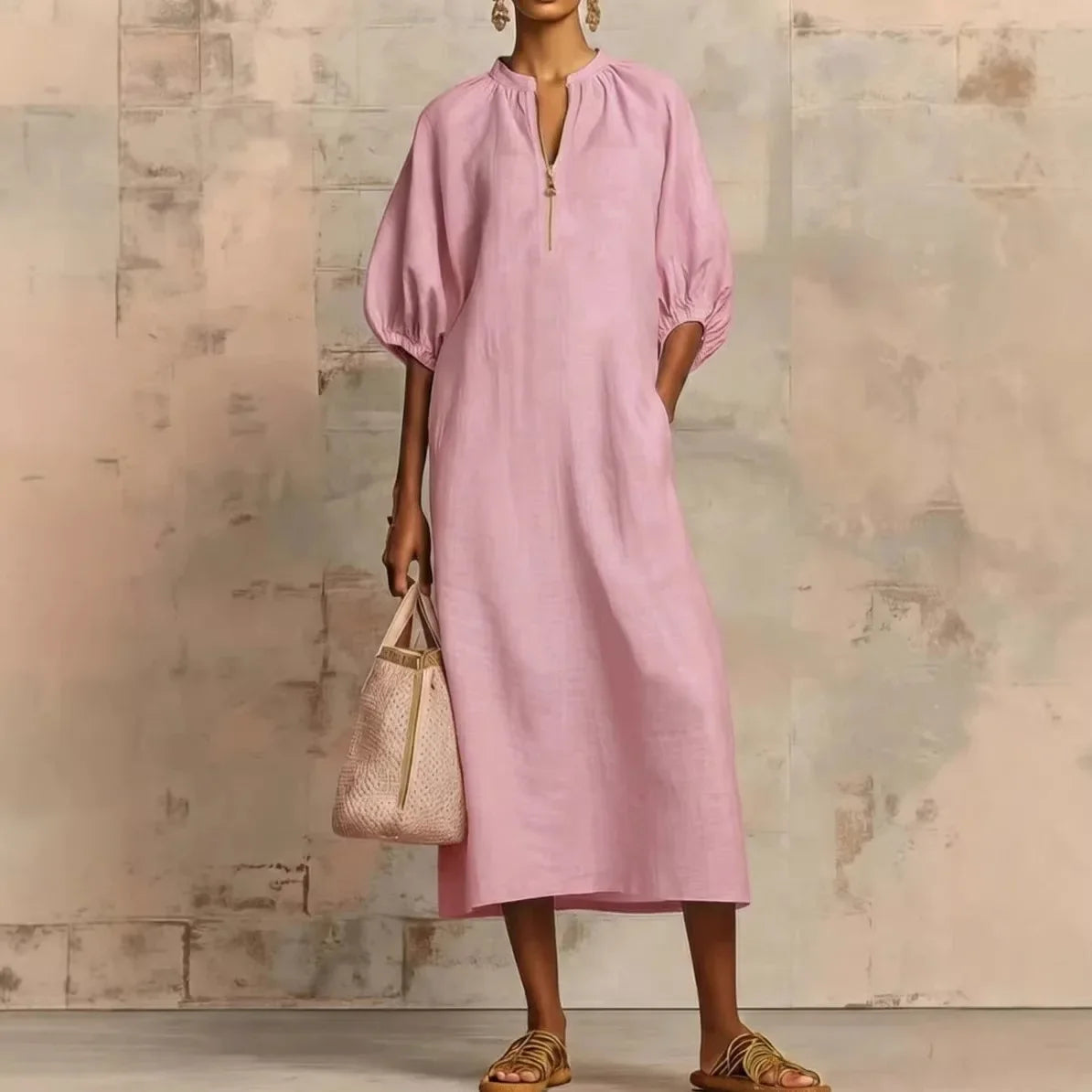 Haven Beck Solana Puff Sleeve Midi Dress Relaxed Fit