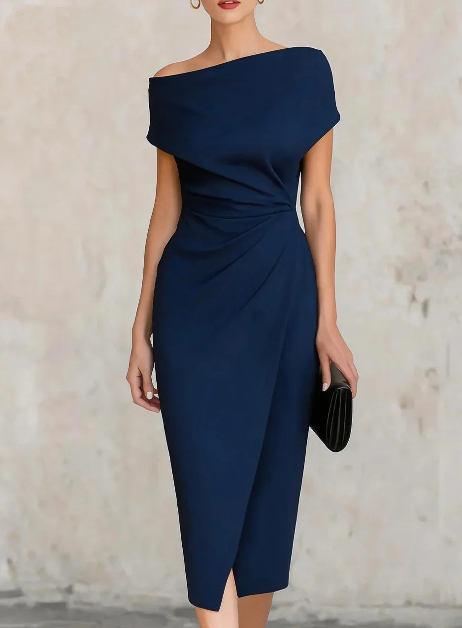 Haven Beck Megan Pleated Slit Midi Dress