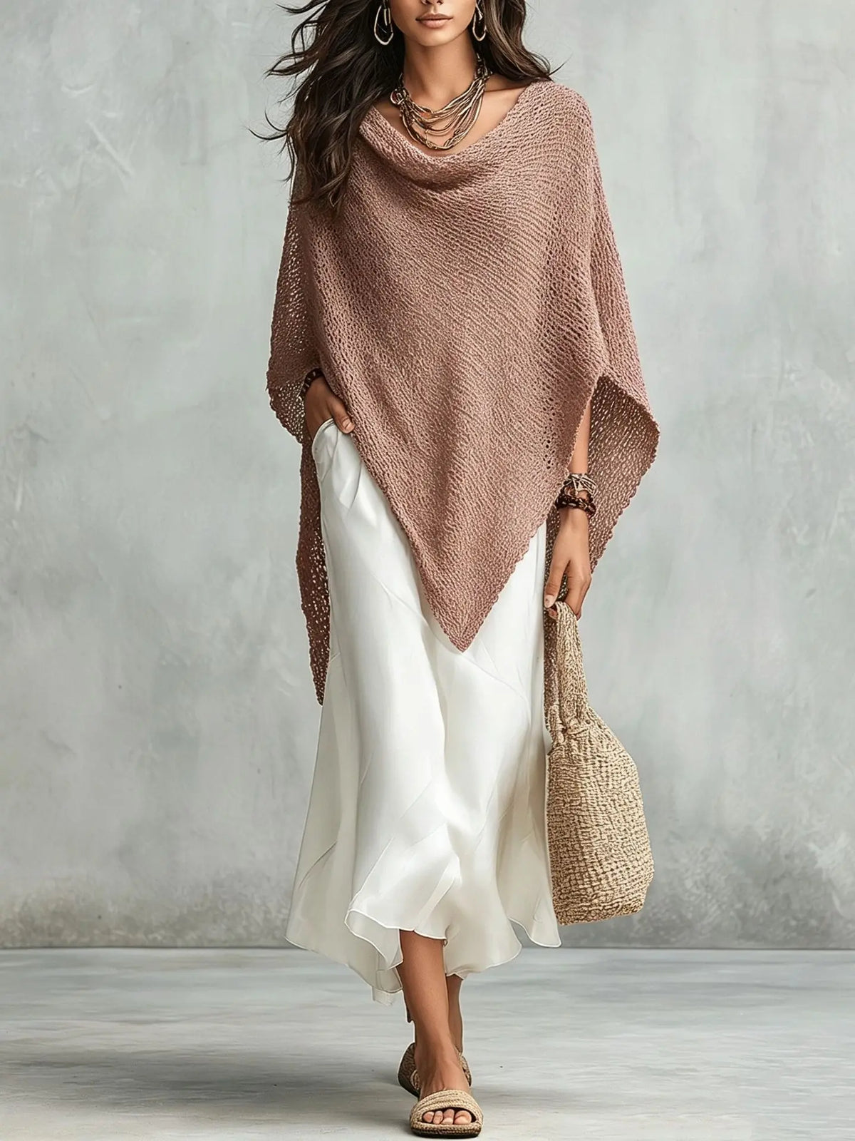 Haven Beck Delaney Two-Piece Knit Poncho Maxi Dress Set