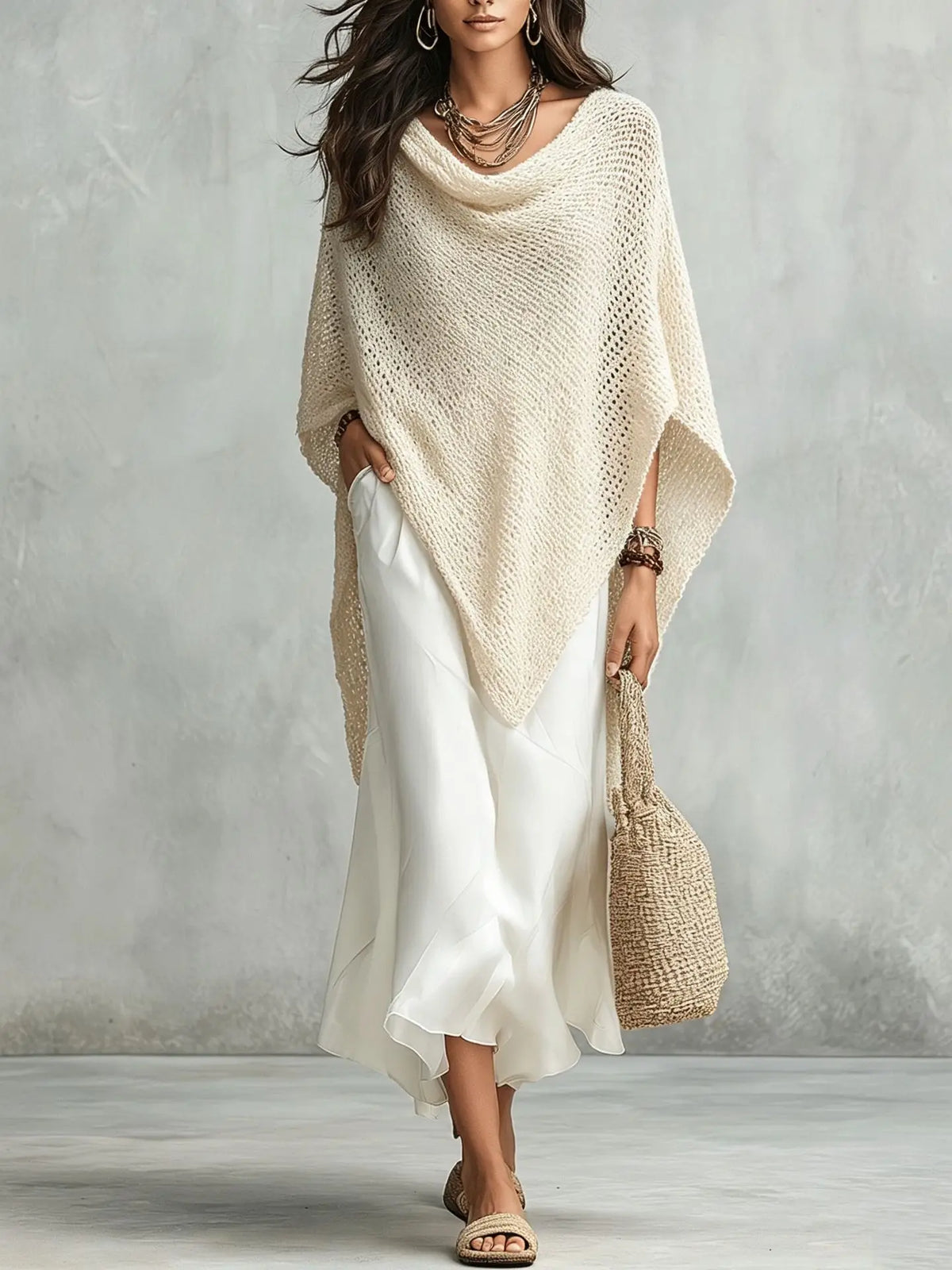 Haven Beck Delaney Two-Piece Knit Poncho Maxi Dress Set