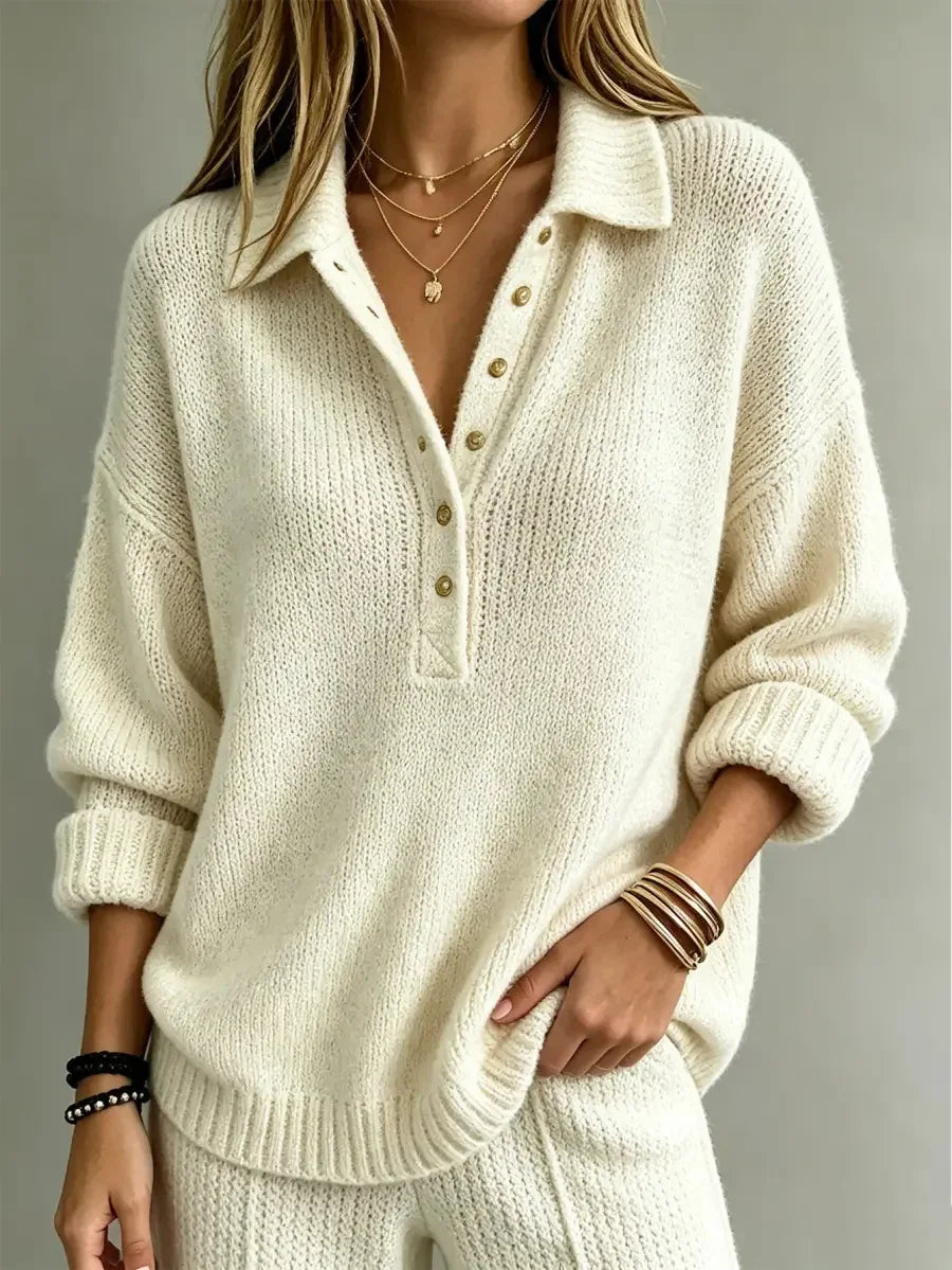 Haven Beck Women's Tessa Button Neck Polo Sweater