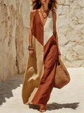 Haven Beck Maisie V Neck Sleeveless Maxi Dress Color Block