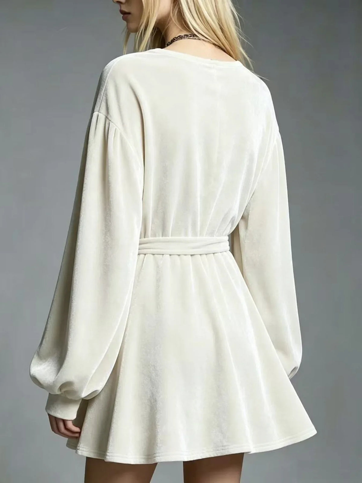 Women's Harlan Tie Waist Velvet Dress Turn-Down Collar