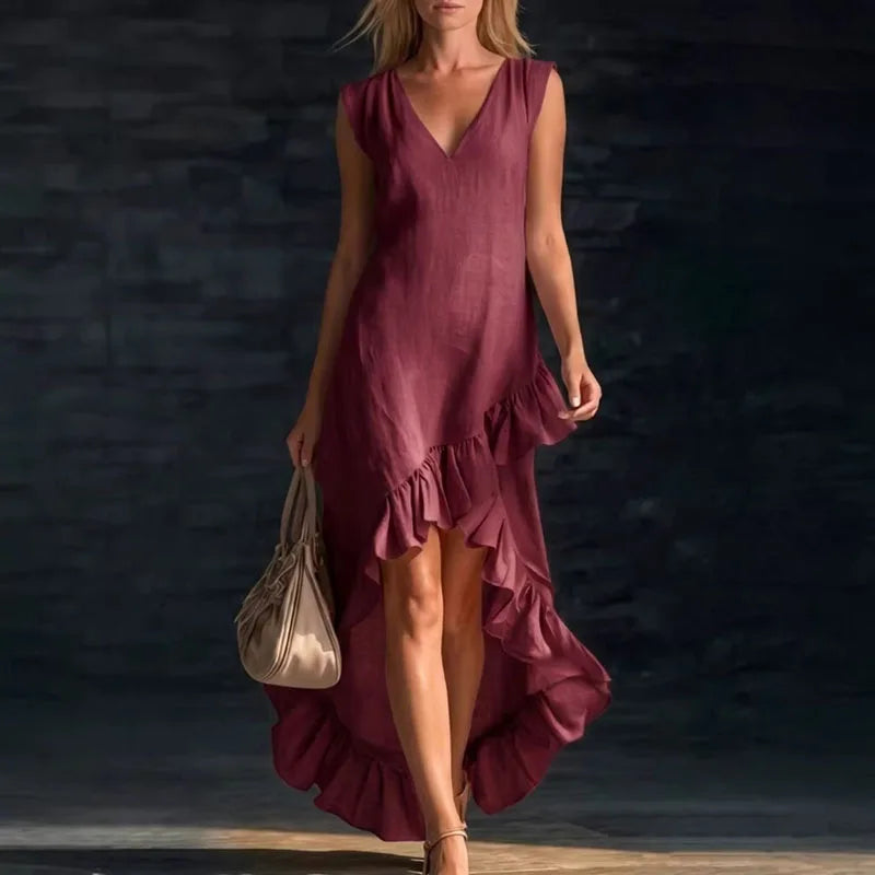 Haven Beck Dolce Sleeveless Ruffle Maxi Dress V-Neck
