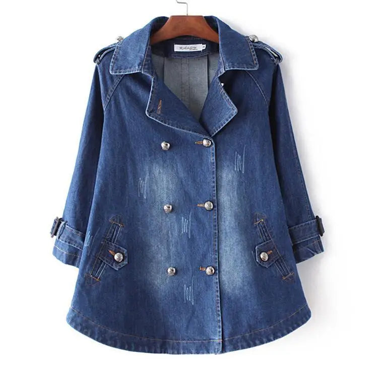 Haven Beck Women's Darby Denim Cape Jacket Double Breasted