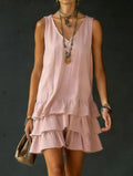 Haven Beck Courtney Ruffle Mini Dress Tiered Sleeveless V-Neck