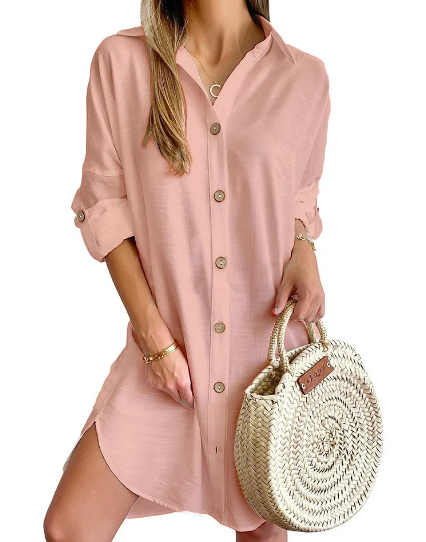 Haven Beck Gracia Button Up Shirt Dress Long Sleeve Mini