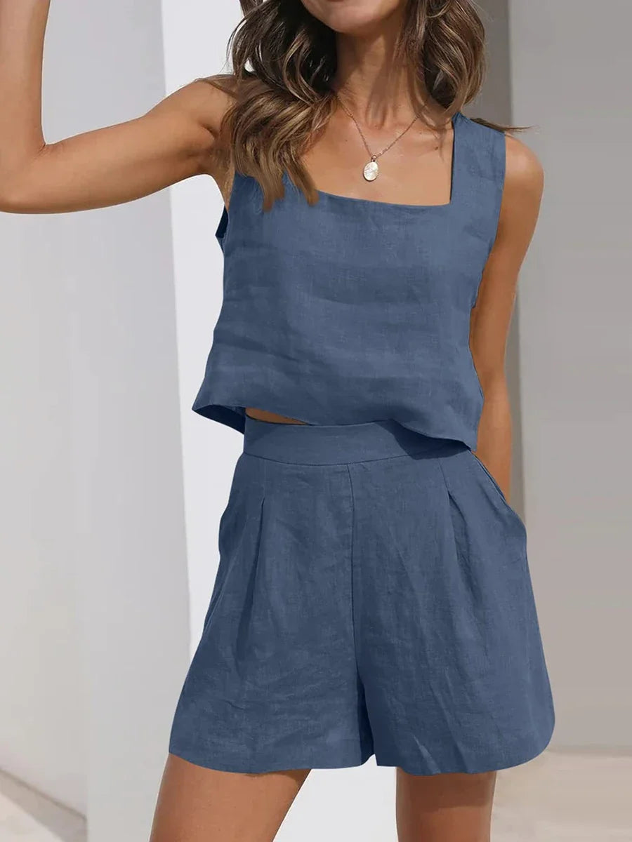 Haven Beck Leny Lightweight Sleeveless Matching Set Crop Top Shorts