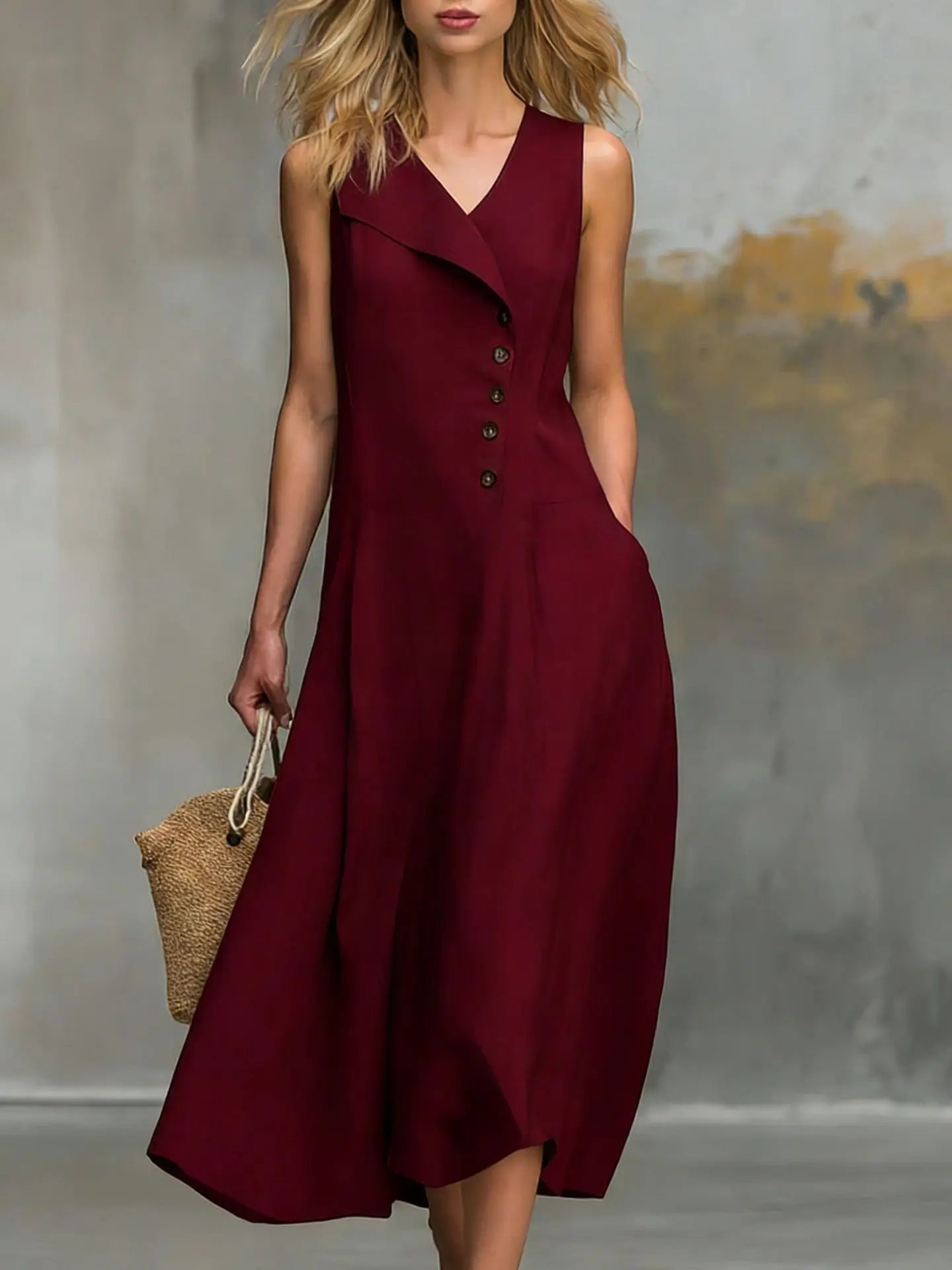 Haven Beck Kenna Button Detail Flowy Midi Dress