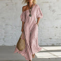 Haven Beck Sian One Shoulder Puff Sleeve Dress Striped Print