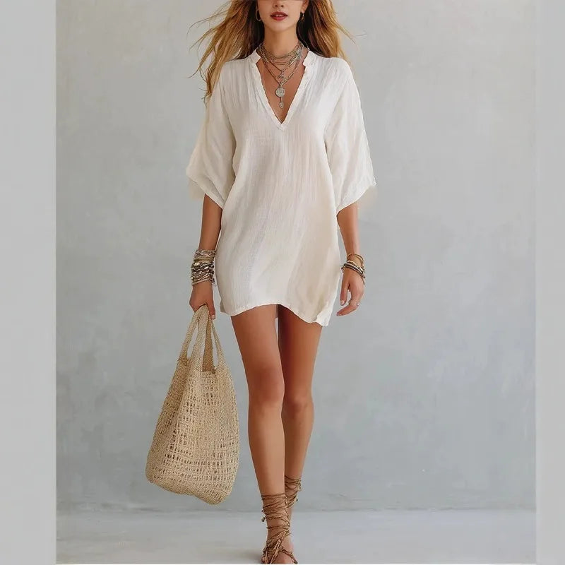 Haven Beck Bea V Neck Tunic Mini Dress Relaxed Fit