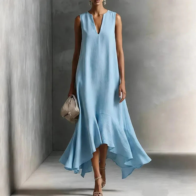 Haven Beck Women's Andrea V-Neck Flowy Sundress Ruffle Hem