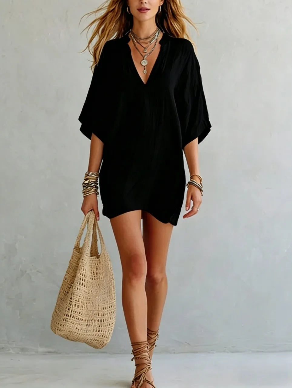 Haven Beck Bea V Neck Tunic Mini Dress Relaxed Fit