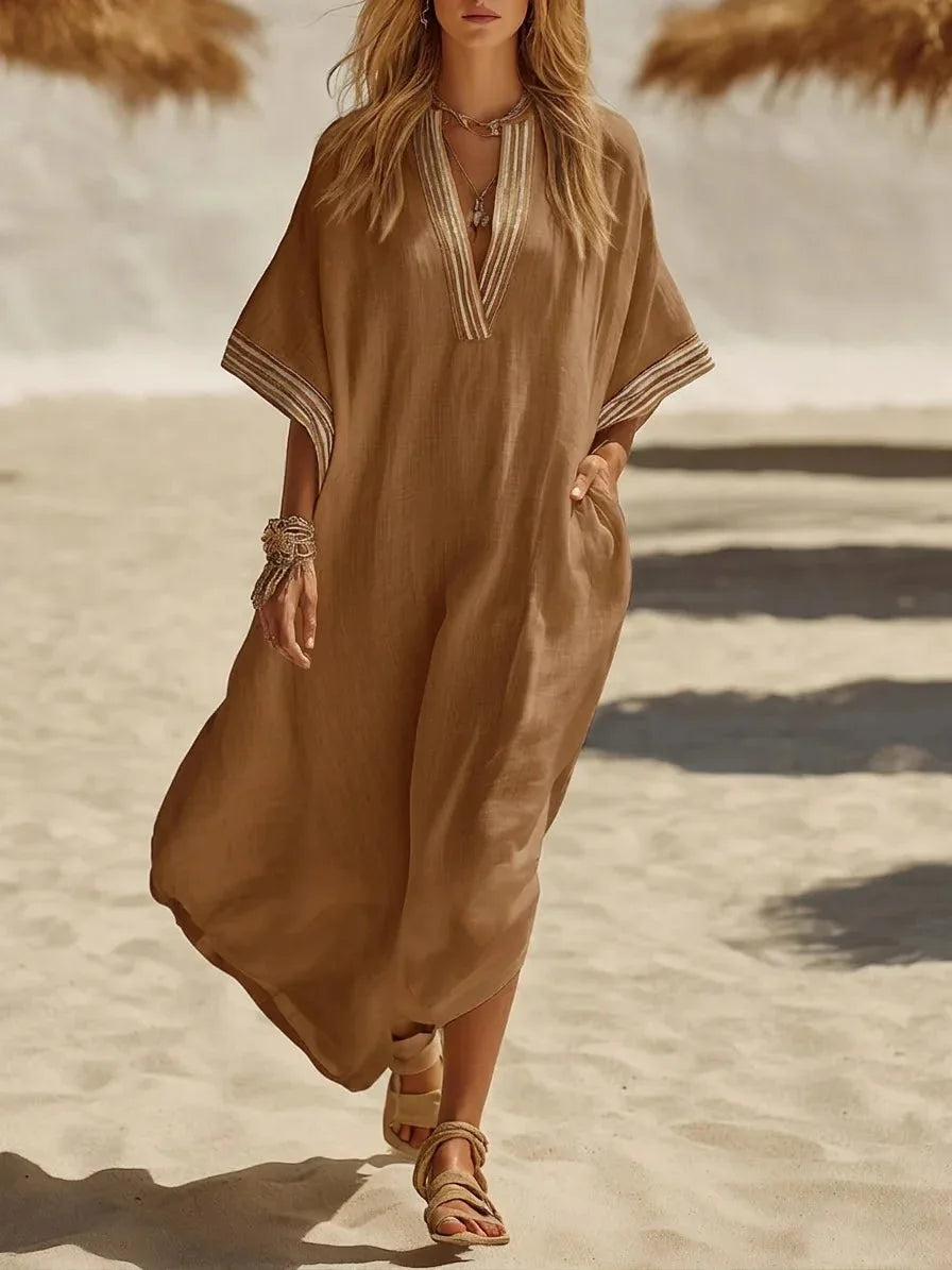 Haven Beck Manet Breathable V-Neck Kaftan Maxi Dress