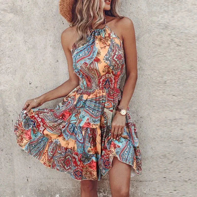 Mayberry Amber Halter Lace Flowy Draped Dress Women's