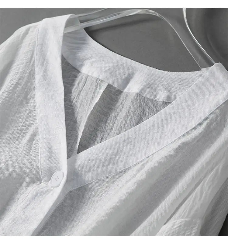 Haven Beck Eliana Cotton-Linen V-Neck Summer Blouse