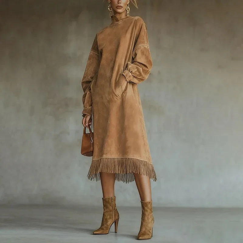 Women's Eliana Tassel Mock Neck Dress Fringe Hem