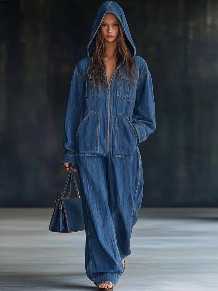 Women's Bexley Hooded Denim Jumpsuit