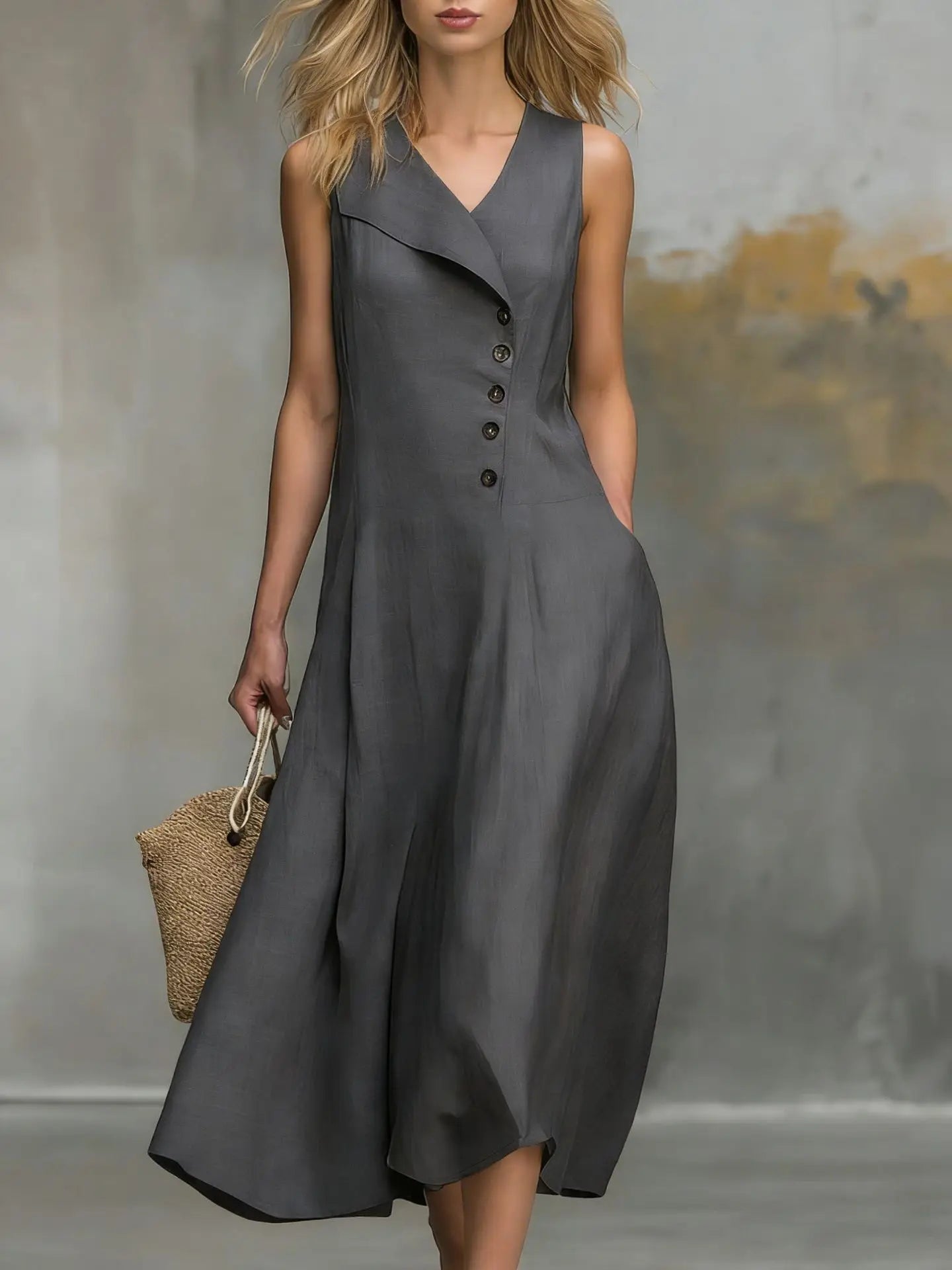 Haven Beck Kenna Button Detail Flowy Midi Dress