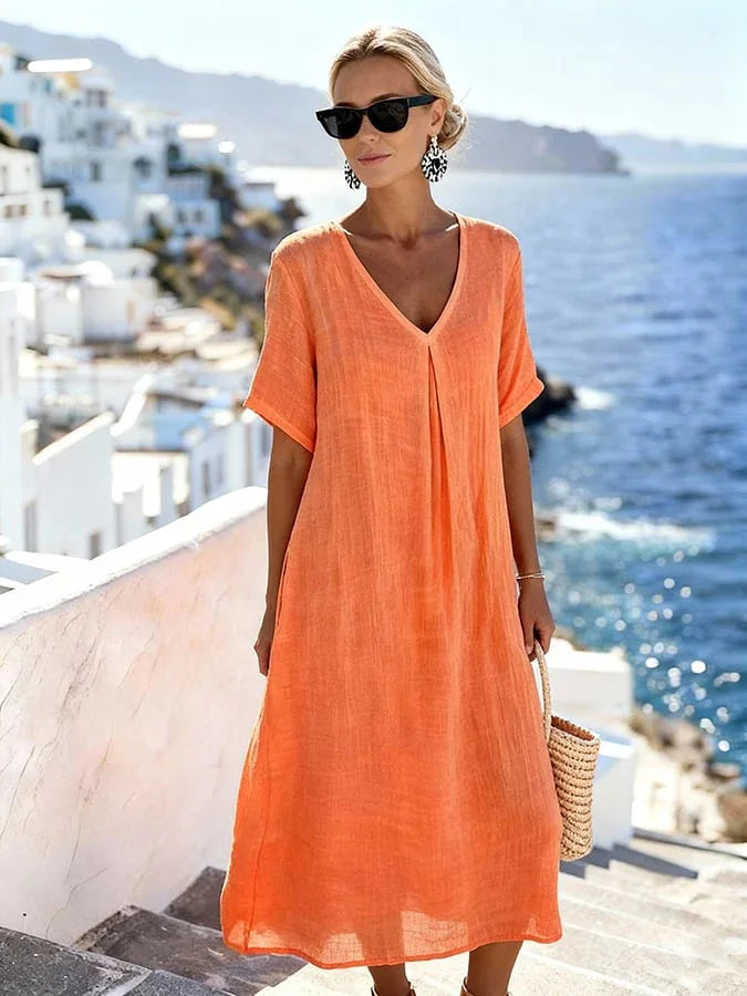 Haven Beck Maren Relaxed V-Neck Summer Midi Dress