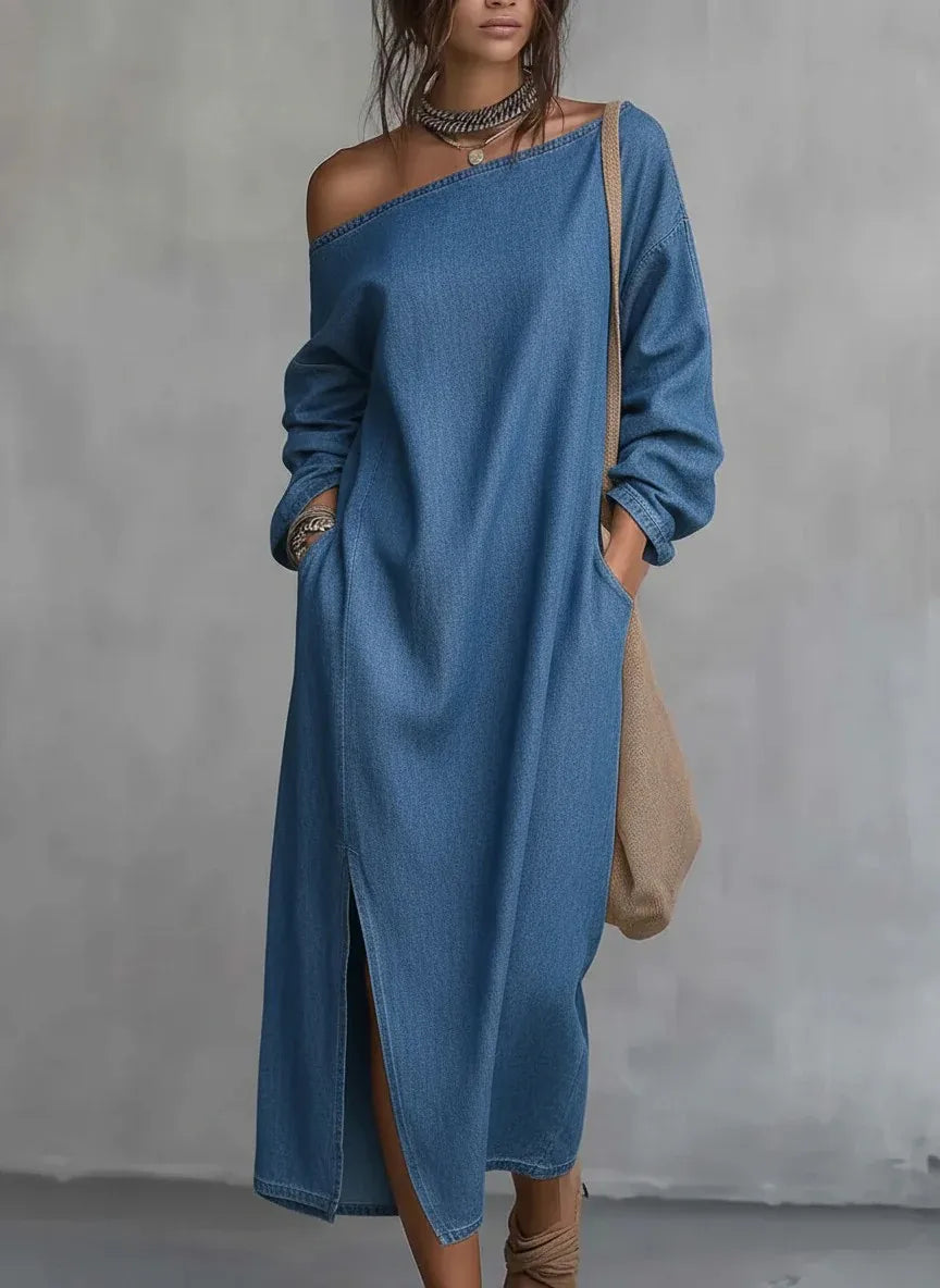 Haven Beck Kaylee One Shoulder Linen Maxi Dress