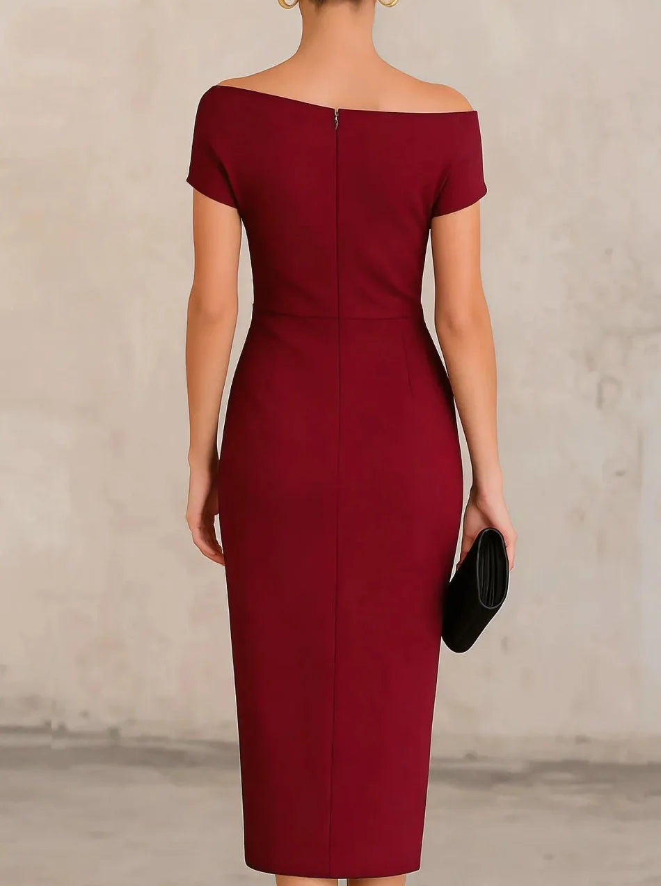 Haven Beck Megan Pleated Slit Midi Dress