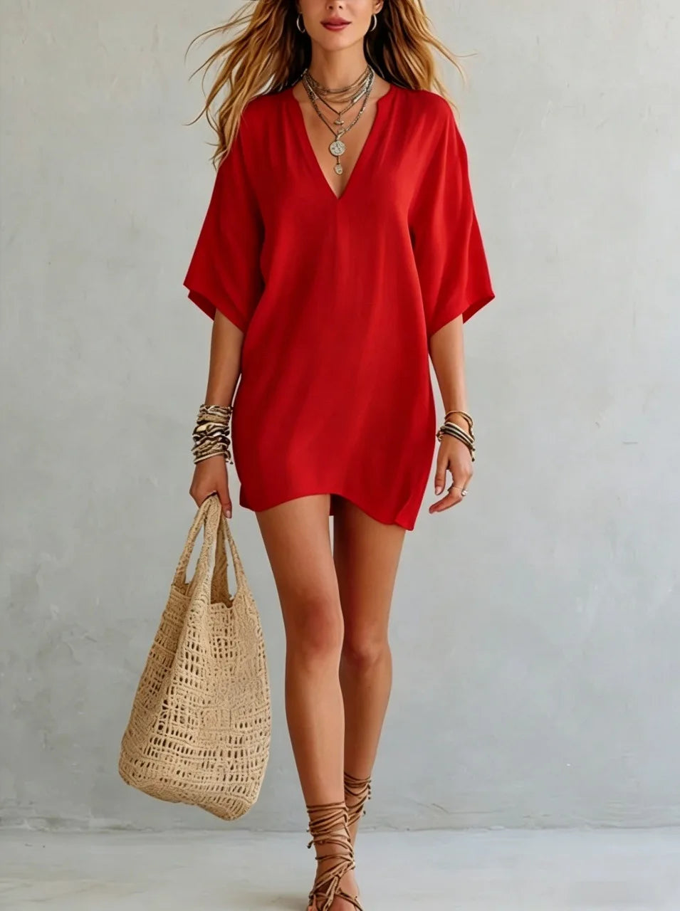 Haven Beck Bea V Neck Tunic Mini Dress Relaxed Fit