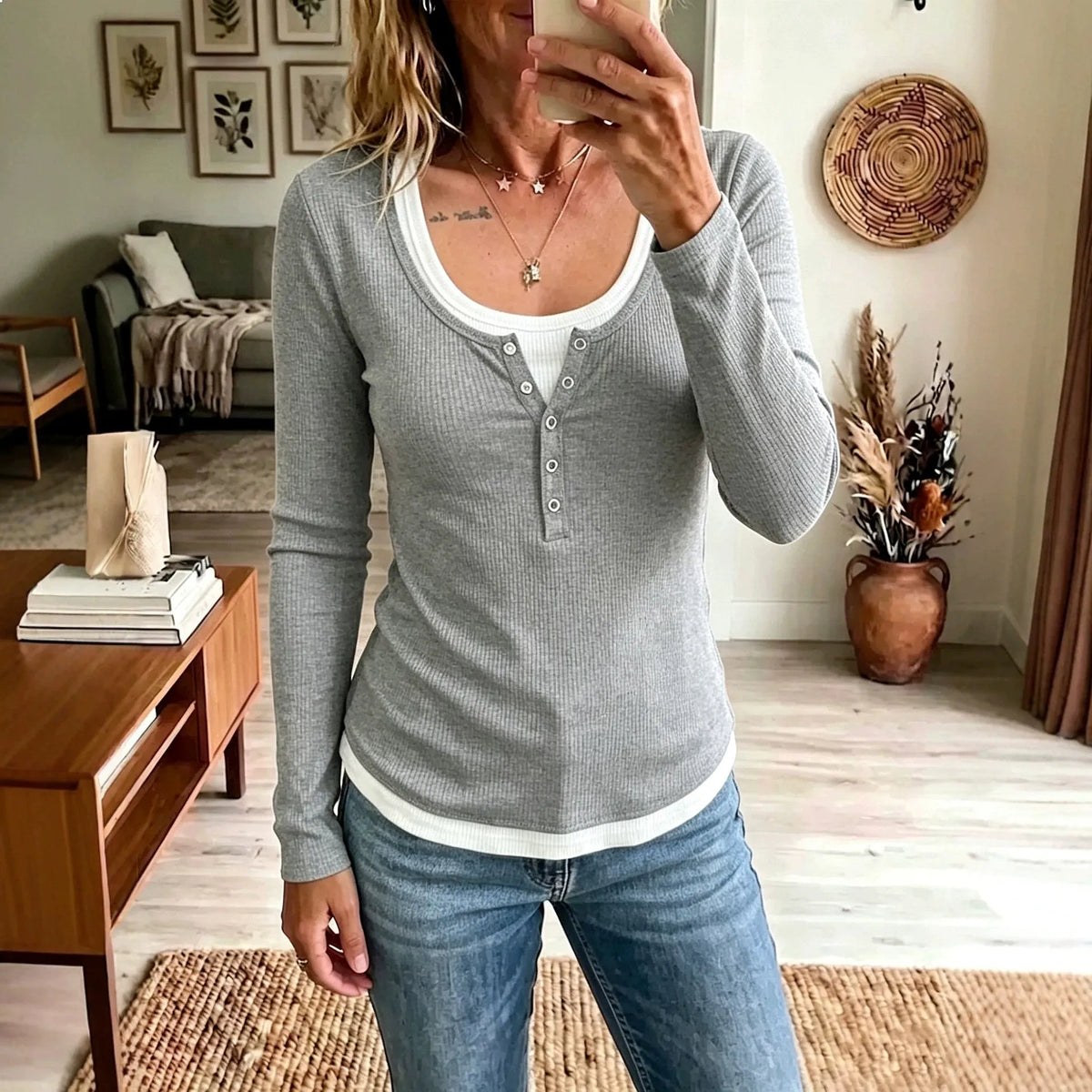 Haven Beck Women's Brynn Half Button Ribbed Top