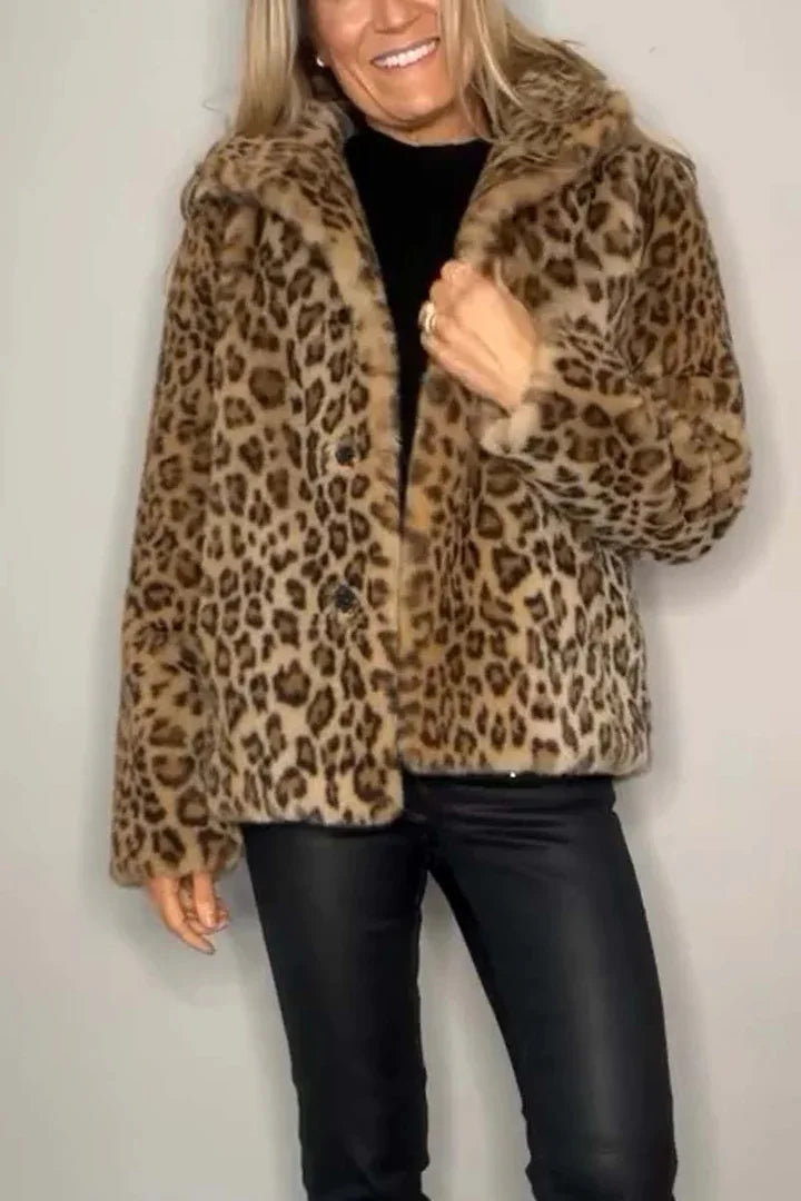Women's Simone Turn Down Leopard Coat