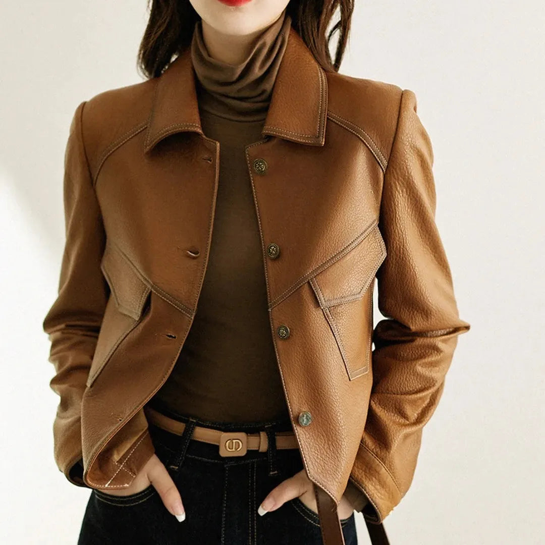 Women's Monacco Button Front Cropped Faux Leather Jacket