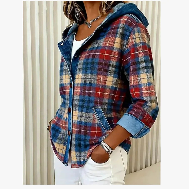 Haven Beck Women's Piper Contrast Plaid Jacket Hooded