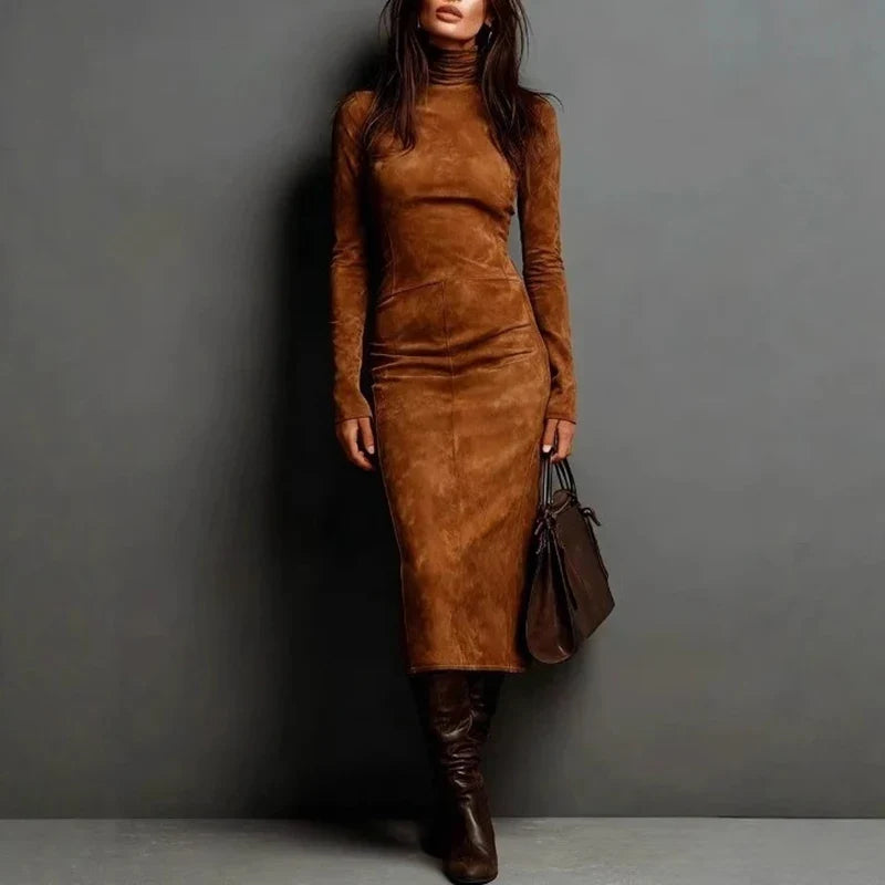 Women's Valeria Suede Turtleneck Midi Dress