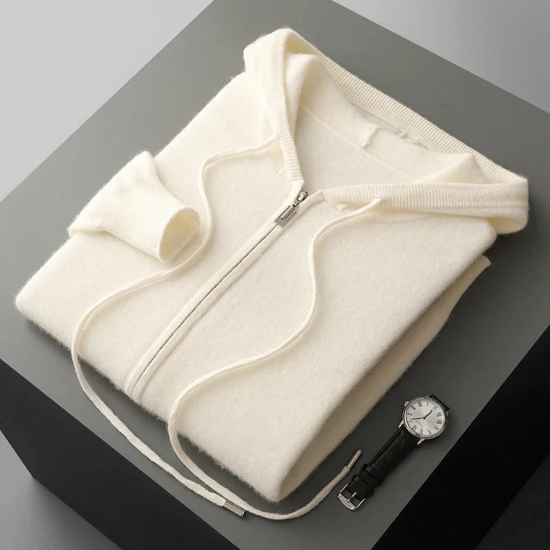 Men's Callum Cashmere Zip-Front Knit Hoodie