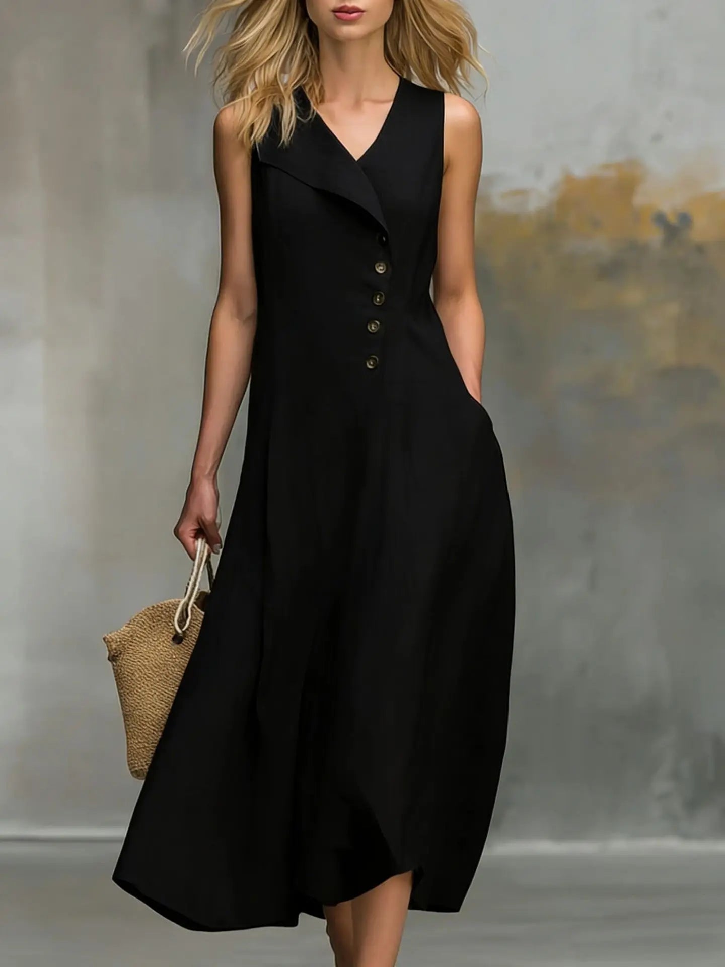 Haven Beck Kenna Button Detail Flowy Midi Dress