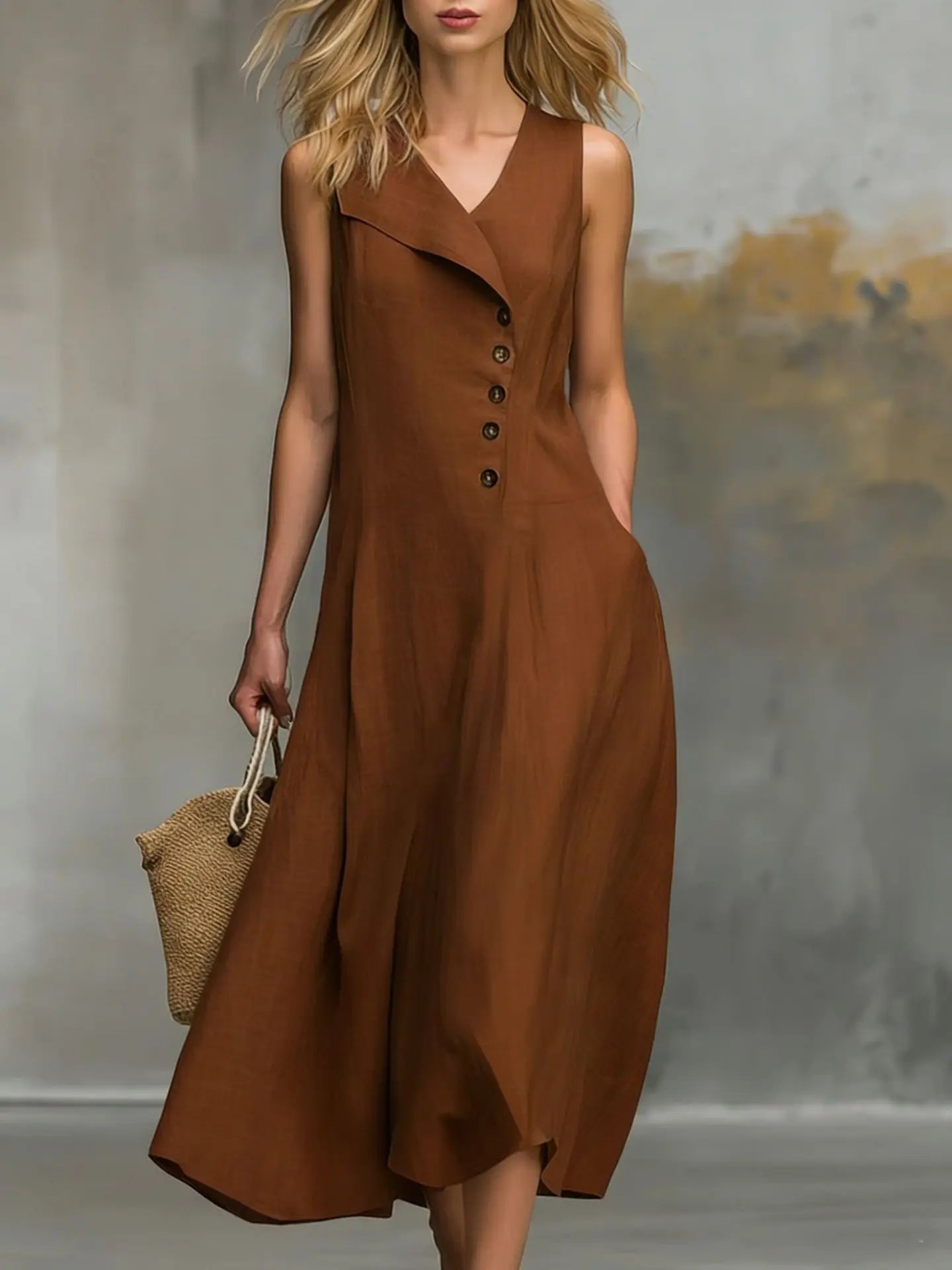 Haven Beck Kenna Button Detail Flowy Midi Dress