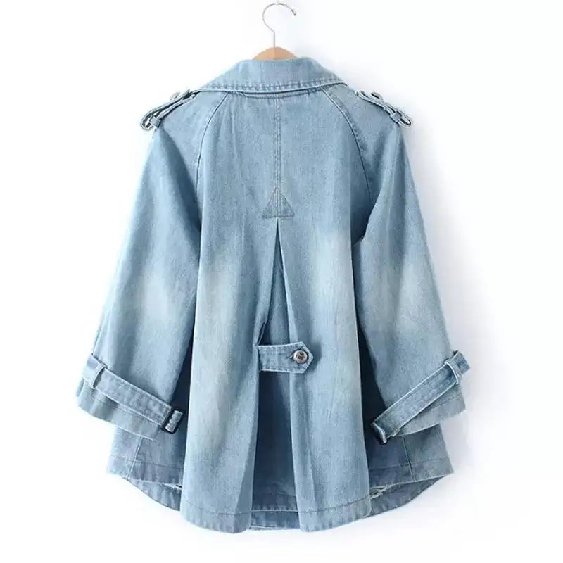 Haven Beck Women's Darby Denim Cape Jacket Double Breasted