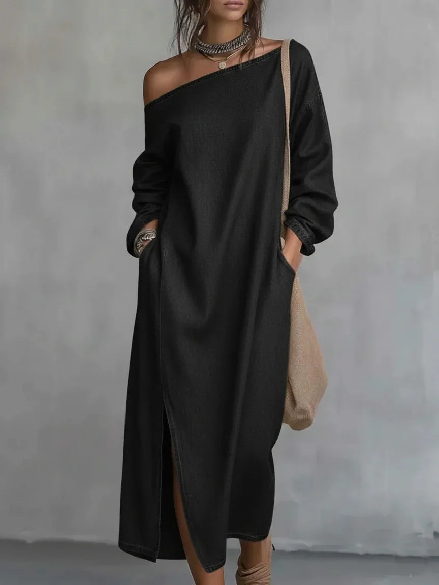 Haven Beck Kaylee One Shoulder Linen Maxi Dress