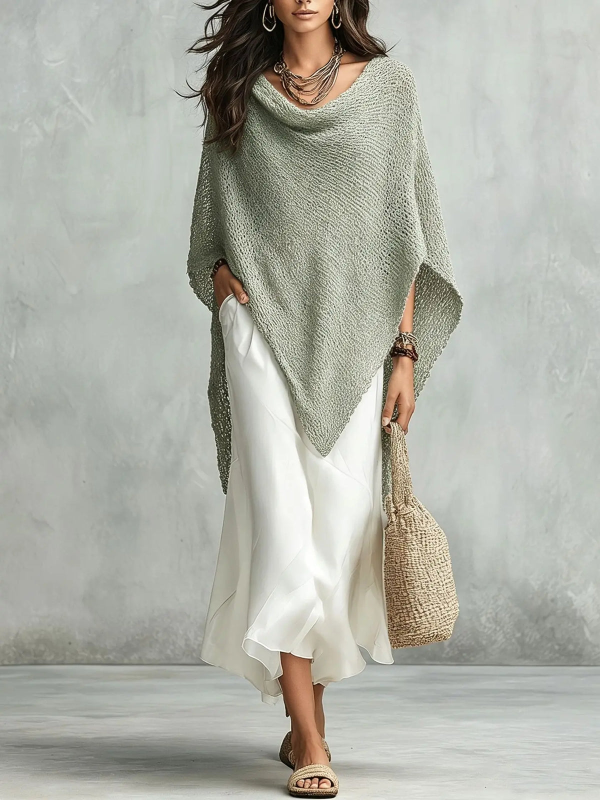 Haven Beck Delaney Two-Piece Knit Poncho Maxi Dress Set