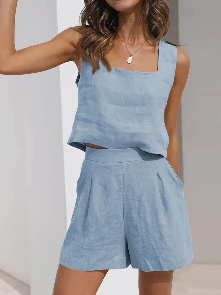 Haven Beck Leny Lightweight Sleeveless Matching Set Crop Top Shorts