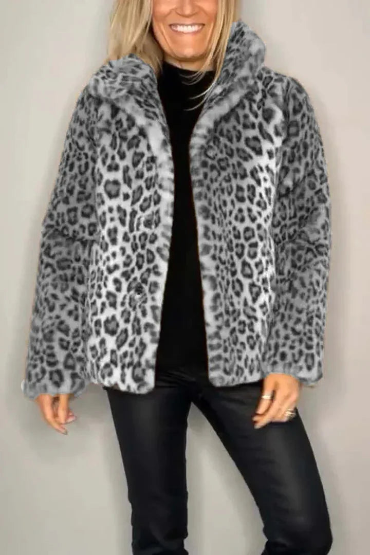 Women's Simone Turn Down Leopard Coat
