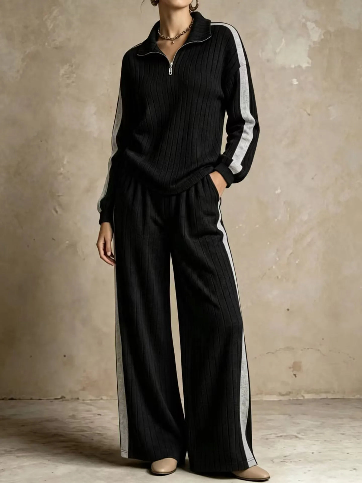 Women's Maribel Ribbed Half Zip Two Piece Set
