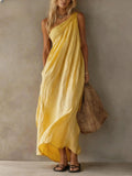 Haven Beck Celine One Shoulder Linen Maxi Dress