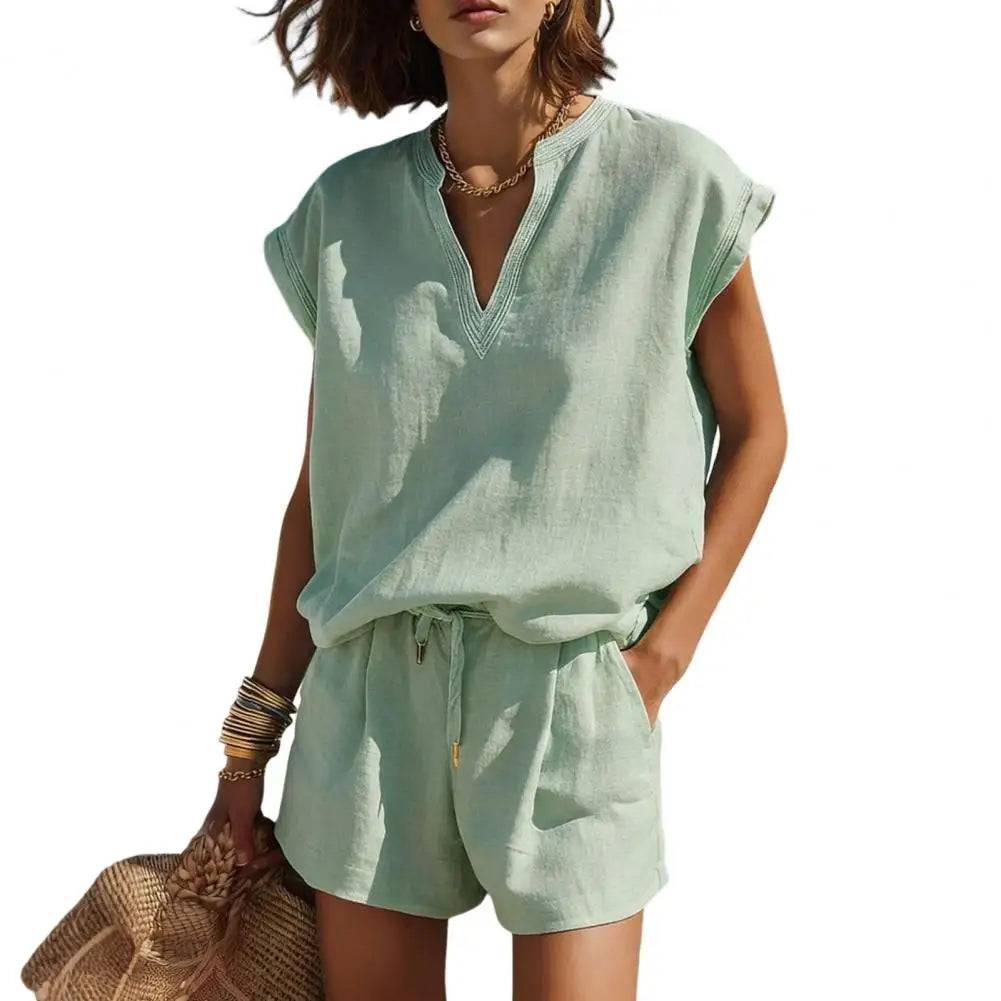 Haven Beck Valentina Casual Summer Co-Ord Set Notch V-Neck