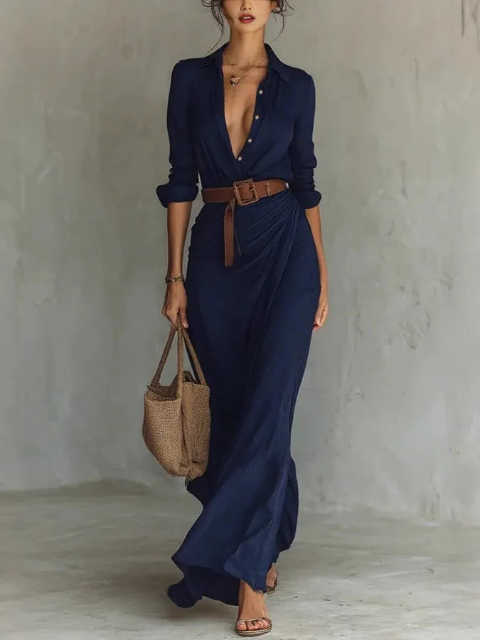 Haven Beck Perla Wrap Maxi Dress Long Sleeve V-Neck