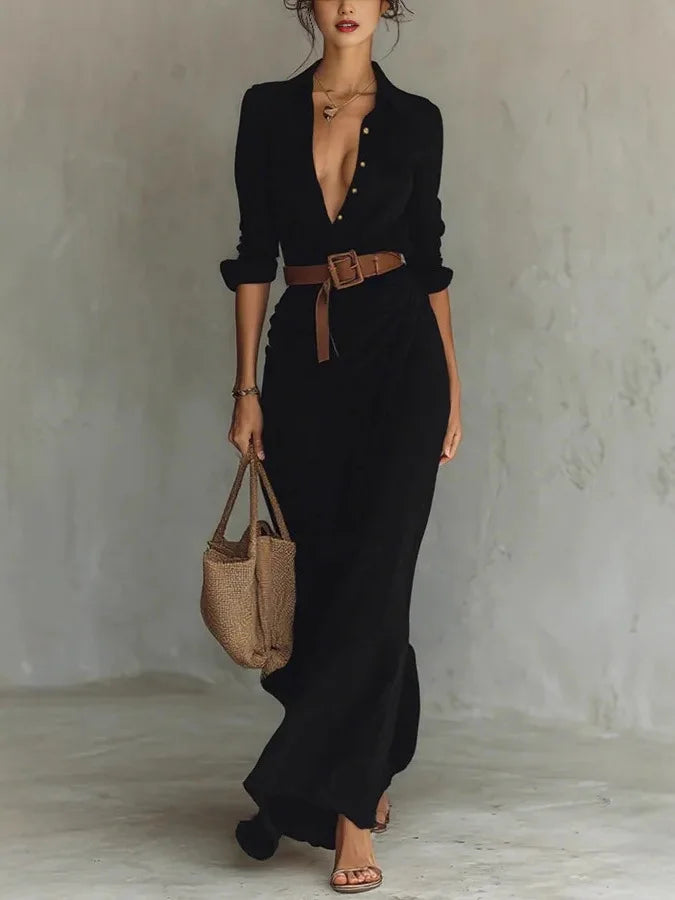 Haven Beck Perla Wrap Maxi Dress Long Sleeve V-Neck
