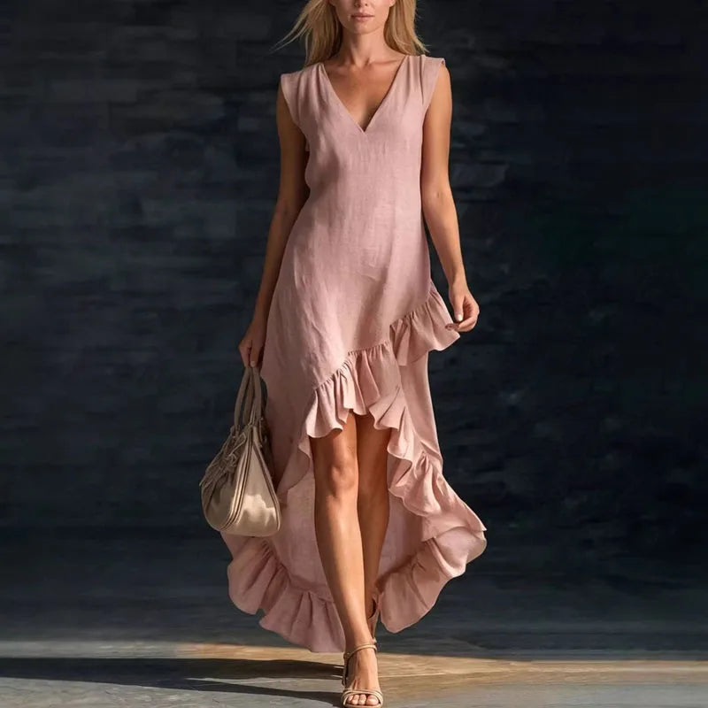 Haven Beck Dolce Sleeveless Ruffle Maxi Dress V-Neck