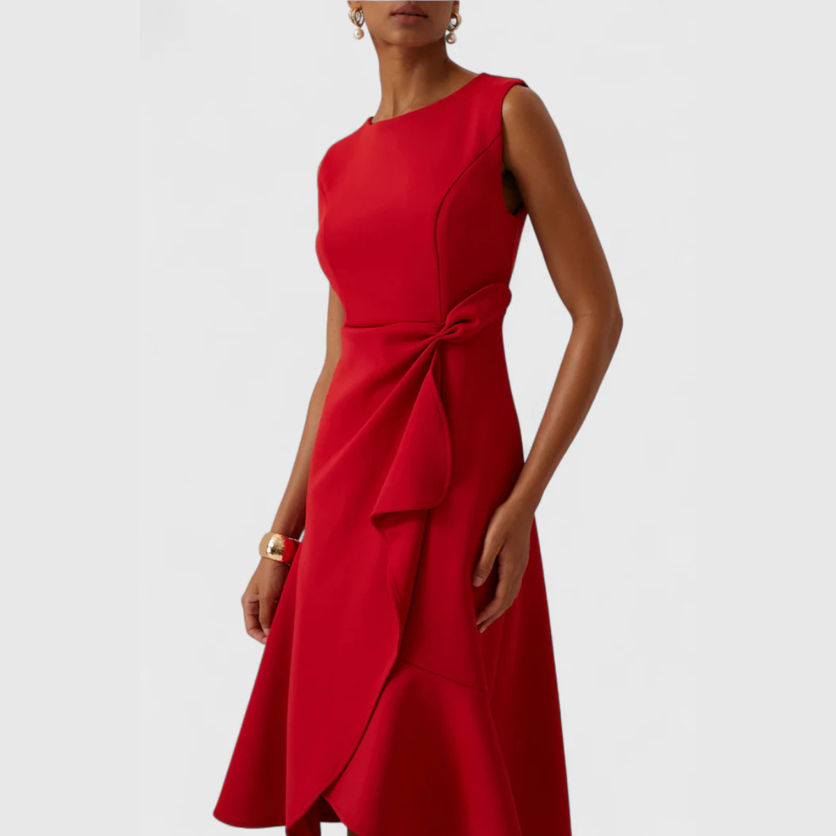 LumiNovi Asymmetric Draped Midi Dress Sleeveless Lightweight