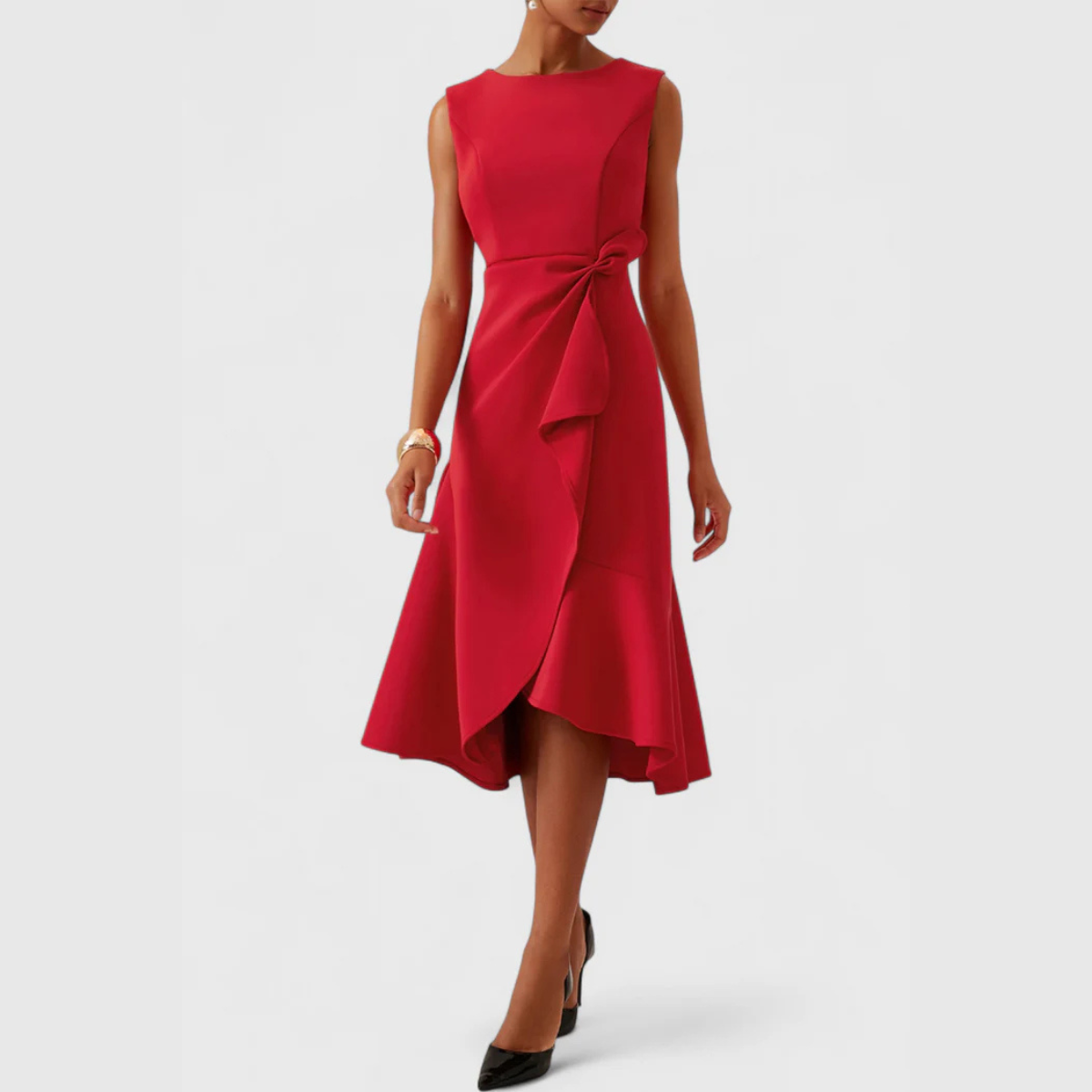 LumiNovi Asymmetric Draped Midi Dress Sleeveless Lightweight